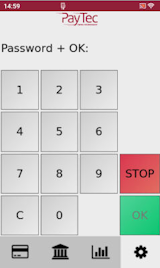 Enter merchant password for settings